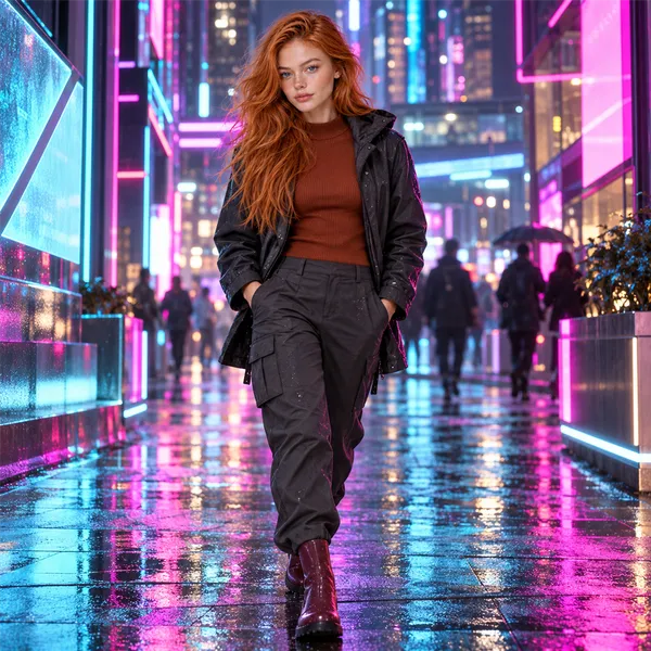 Neon cyber-city street