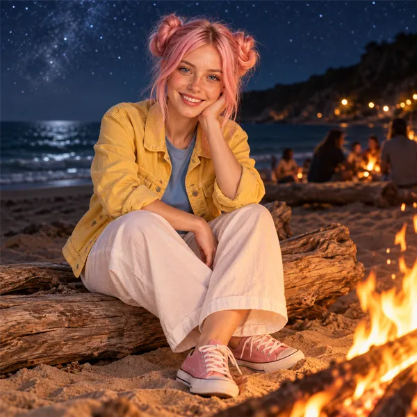 Beach bonfire under the stars