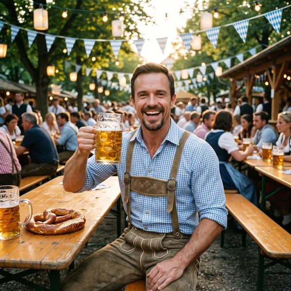 Raising a stein at the beer garden
