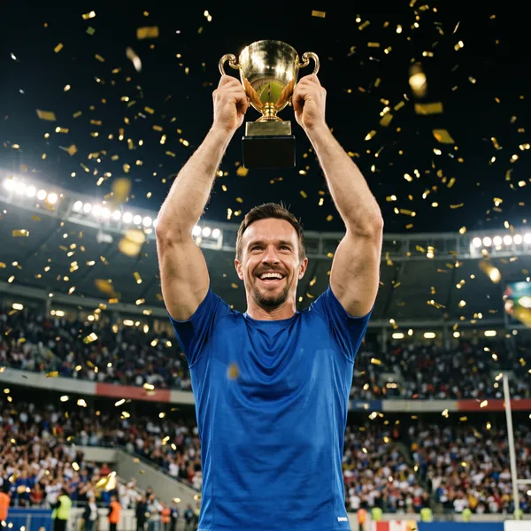 Lifting the championship trophy