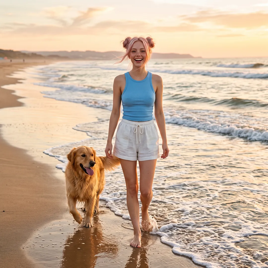 Sunset beach walk with the dog